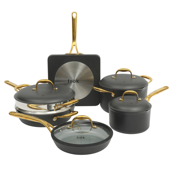 gibson home Frok 10 Piece Pots and Pans 4MM Thick Quick Heat Aluminum Cookware Set W/ Premium PFA Free Ceramic Nonstick Interior & Heat Resistant Exterior - Induction gibson home Frok 10 Piece Pots and Pans 4MM Thick Quick Heat Aluminum Cookware Set W/ Premium PFA Free Ceramic Nonstick Interior & Heat Resistant Exterior - Induction