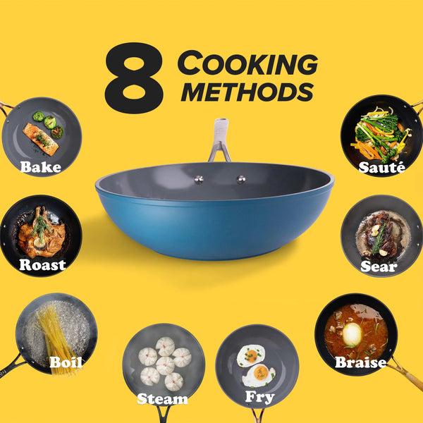 Gibson Home Frok 11" All-In-One Ceramic Non-Stick Fry Pan Meets Wok W/ Lid