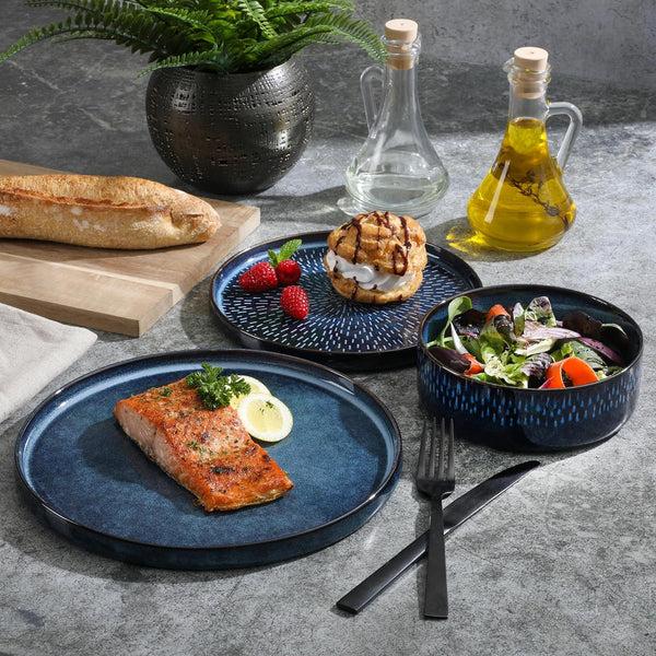 Gibson Home Gibson Elite 12 Piece Matisse Moderna Stoneware Reactive Glaze Dinnerware Set - Cobalt Blue