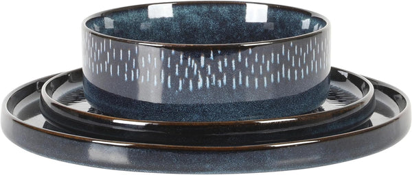 Gibson Home Gibson Elite 12 Piece Matisse Moderna Stoneware Reactive Glaze Dinnerware Set - Cobalt Blue