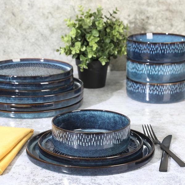 Gibson Home Gibson Elite 12 Piece Matisse Moderna Stoneware Reactive Glaze Dinnerware Set - Cobalt Blue