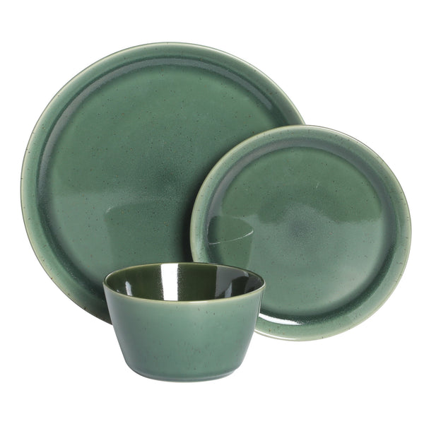 Gibson Home Gibson Elite 12 Piece (Service For 4) Fern Canyon Plates And Bowls Reactive Glaze Modern Coupe Round Dishes Stoneware Ceramic Dinnerware Set - Glossy Green