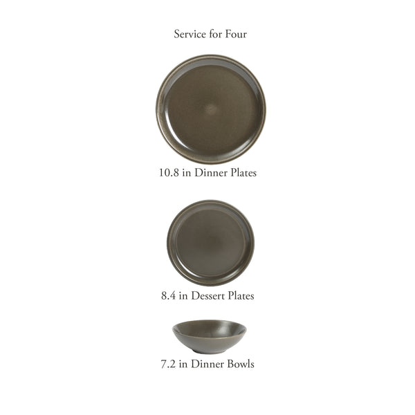 Gibson Home Gibson Elite 12 Piece (Service For 4) Lakecrest Plates And Bowls Reactive Glaze Round Dishes Stoneware Ceramic Dinnerware Set - Dark Green