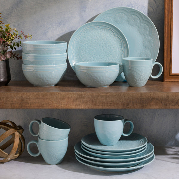 Gibson Home Gibson Elite Alemany 16-Piece Porcelain Dinnerware Set - Aqua