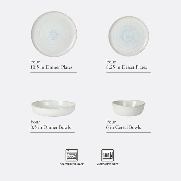 Gibson Home Gibson Elite Auckland Blue Swirl Stoneware Reactive Glaze 16 Piece (Service For 4) Plates And Bowls Dinnerware Set