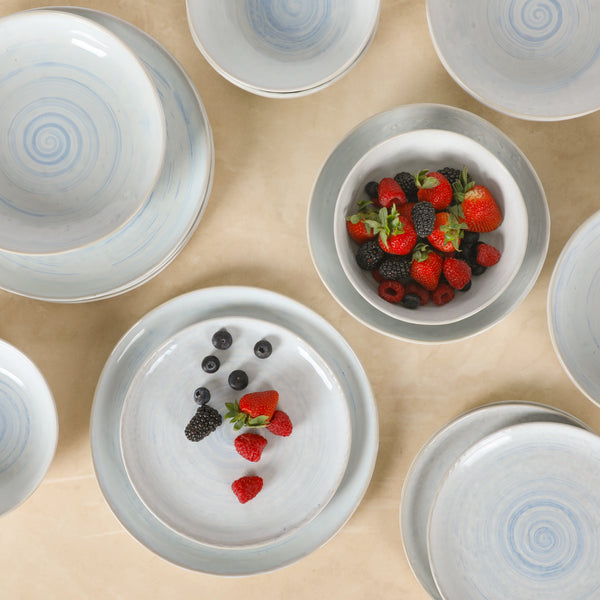 Gibson Home Gibson Elite Auckland Blue Swirl Stoneware Reactive Glaze 16 Piece (Service For 4) Plates And Bowls Dinnerware Set