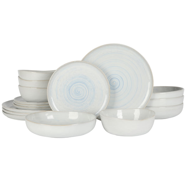 gibson home Gibson Elite Auckland Blue Swirl Stoneware Reactive Glaze 16 Piece (Service for 4) Plates and Bowls Dinnerware Set