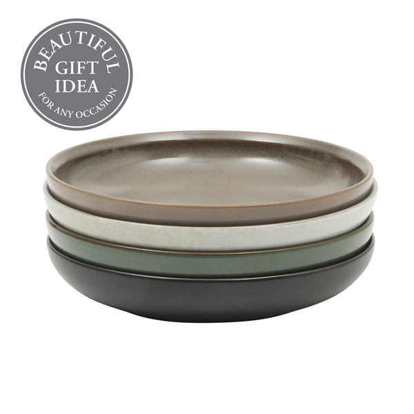 Gibson Home Gibson Elite Beckett 4-Piece Dinner Bowl Set – Reactive Glaze Stoneware – Shallow Pasta Bowls – Wide-Rim Round Design – Microwave & Dishwasher Safe