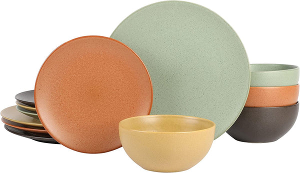 gibson home Gibson Elite Capetown Assorted Color Reactive Glaze Stoneware Dinnerware Set - Black Yellow Orange Green