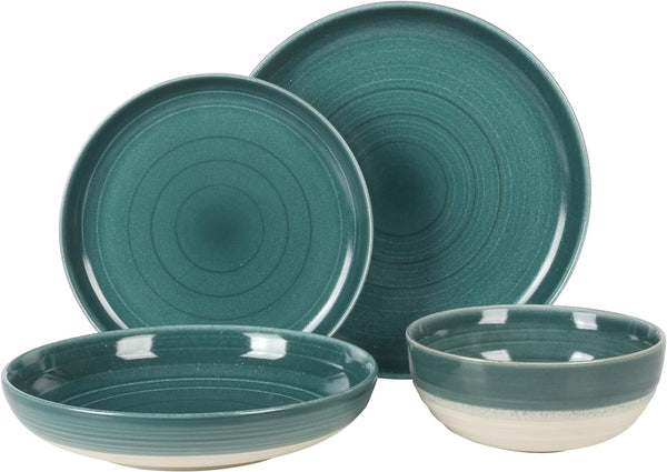 Gibson Home Gibson Elite Clarina 16 Piece Double Bowl Stoneware Reactive Glaze Round Plates And Bowls Dinnerware Set - Teal