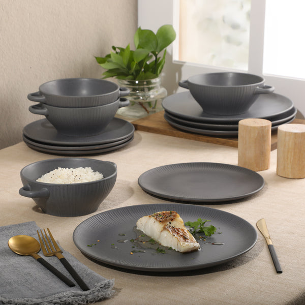 Gibson Home Gibson Elite Clover Hill 12-Piece Stoneware Dinnerware Set – Embossed Plates And Bowls With Matte Speckled Reactive Glaze Service For 4 – Microwave & Dishwasher Safe