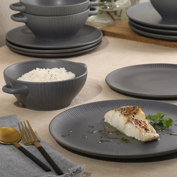 Gibson Home Gibson Elite Clover Hill 12-Piece Stoneware Dinnerware Set – Embossed Plates And Bowls With Matte Speckled Reactive Glaze Service For 4 – Microwave & Dishwasher Safe