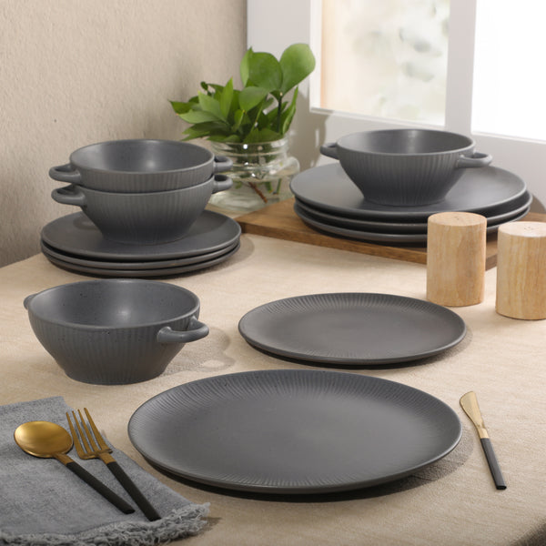 Gibson Home Gibson Elite Clover Hill 12-Piece Stoneware Dinnerware Set – Embossed Plates And Bowls With Matte Speckled Reactive Glaze Service For 4 – Microwave & Dishwasher Safe