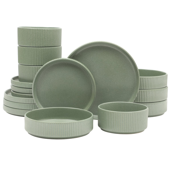 gibson home Gibson Elite Deerfield 16-Piece Stoneware Dinnerware Set – Stackable Plates and Bowls Reactive Glaze Finish Service for 4 – Microwave & Dishwasher Safe