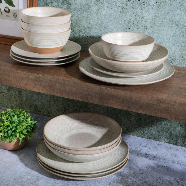 Gibson Home Gibson Elite Dreamweaver 16-Piece Double Bowl Terracotta Reactive Dinnerware Set