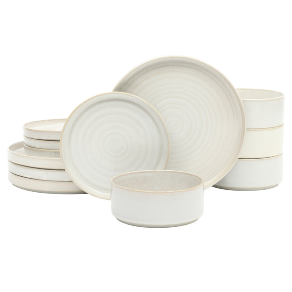 gibson home Gibson Elite Echo Bay 12 Piece Porcelain Reactive Glaze (Service for 4) Ceramic Plates and Bowls Modern Stackable Dinnerware Set