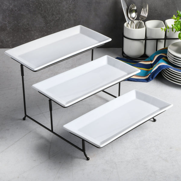 Gibson Home Gibson Elite Gracious Dining 3-Tier Serving Set W/ Plates & Metal Stand