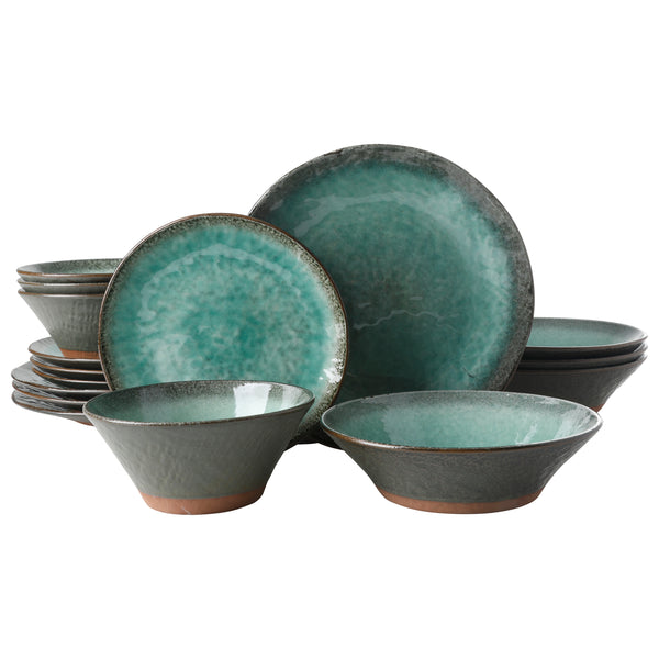 gibson home Gibson Elite Green Lantern 16-Piece Double Bowl Reactive Terracotta Dinnerware Set