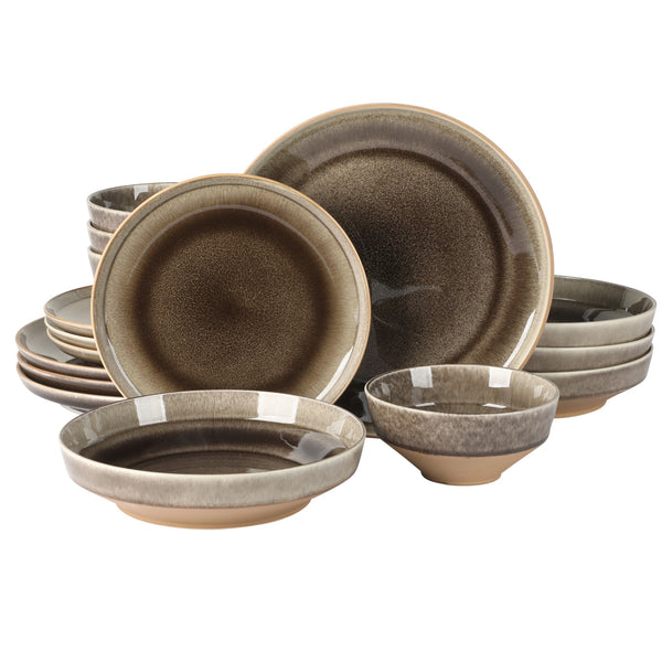 gibson home Gibson Elite Hailstone 16 Piece Stonewe Reactive Glaze (Service for 4) Ceramic Plates and Bowls Dinnerware Set