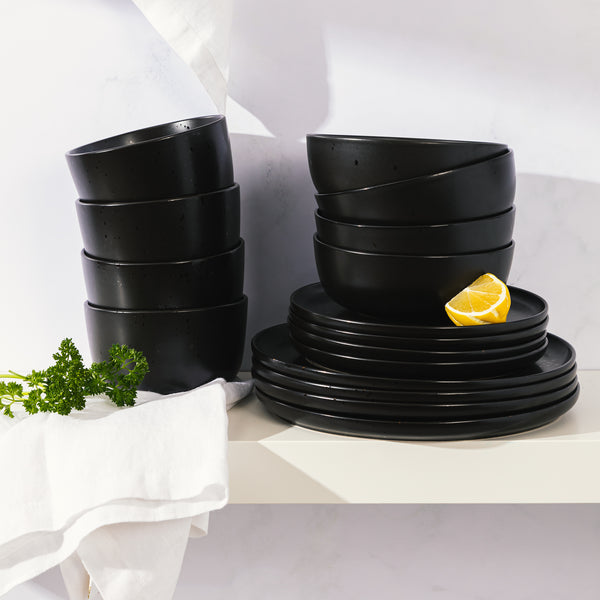 Gibson Home Gibson Elite James Street 16-Piece Reactive Stoneware Double Bowl Dinnerware Set