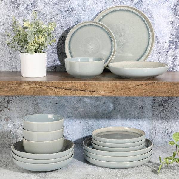 Gibson Home Gibson Elite Juno Moon 16-Piece Double Bowl Reactive Stoneware Dinnerware Set