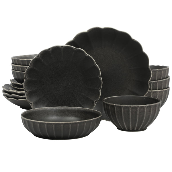 gibson home Gibson Elite Malibu Shore 16 Piece Scallop Stoneware Reactive Glaze (Service for 4) Ceramic Plates and Bowls Dinnerware Set