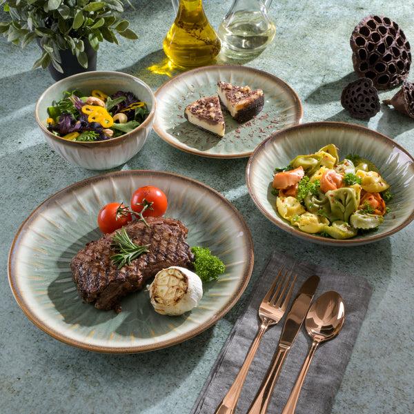 Gibson Home Gibson Elite Mayfair Bay 16-Piece Embossed Double Bowl Reactive Dinnerware Set