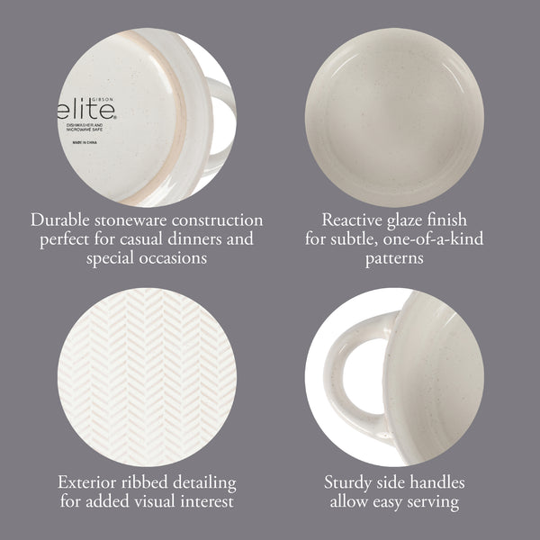 Gibson Home Gibson Elite Oyster Tide Embossed 6 Inch Soup Bowls With Handles. French Onion Soup Crocks Stackable Soup Bowl Chili Beef Stew Reactive Glaze Stackable Ceramic Bowl Set Of 4 White