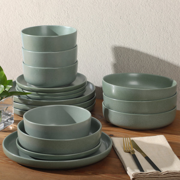 Gibson Home Gibson Elite Pasco 16 Piece (Service For 4) Plates And Bowls Double Bowl Reactive Glaze Dishes Stoneware Ceramic Dinnerware Set