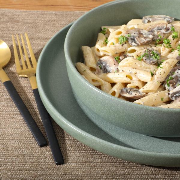 Gibson Home Gibson Elite Pasco 16 Piece (Service For 4) Plates And Bowls Double Bowl Reactive Glaze Dishes Stoneware Ceramic Dinnerware Set