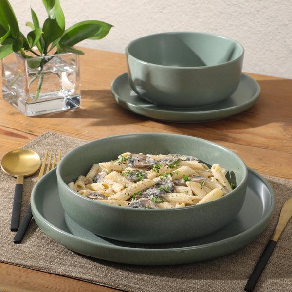 Gibson Home Gibson Elite Pasco 16 Piece (Service For 4) Plates And Bowls Double Bowl Reactive Glaze Dishes Stoneware Ceramic Dinnerware Set