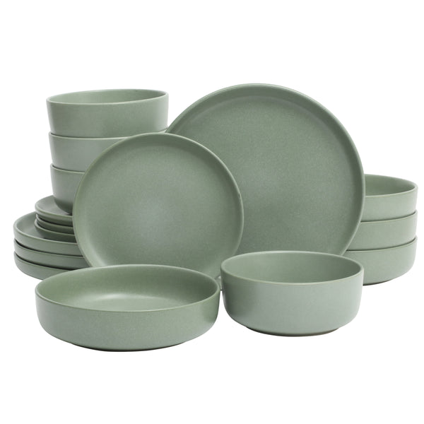 gibson home Gibson Elite Pasco 16 Piece (Service for 4) Plates and Bowls Double Bowl Reactive Glaze Dishes Stoneware Ceramic Dinnerware Set