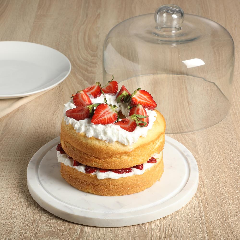 Gibson Home Gibson Elite Ridgehaven 11" Marble Cake Stand Serving Platter Charcuterie Board And Center Piece Home Décor With Glass Lid