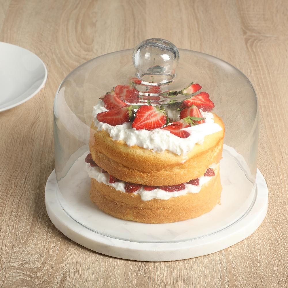 Gibson Home Gibson Elite Ridgehaven 11" Marble Cake Stand Serving Platter Charcuterie Board And Center Piece Home Décor With Glass Lid