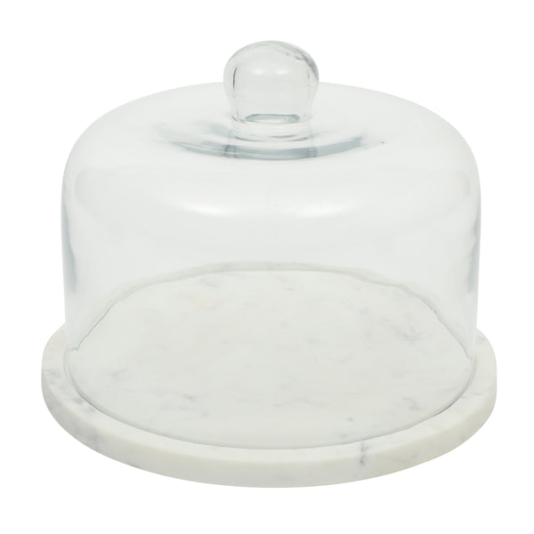 gibson home Gibson Elite Ridgehaven 11" Marble Cake Stand Serving Platter Charcuterie Board and Center Piece Home Décor With Glass Lid