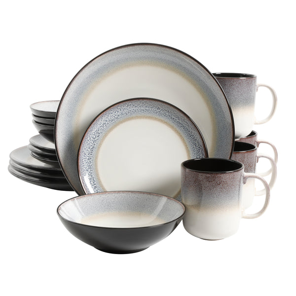 gibson home Gibson Elite Rings of Saturn 16-Piece Reactive Stoneware Dinnerware Set