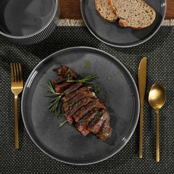 Gibson Home Gibson Elite Solana Coast 12 Piece Stoneware Reactive Glaze (Service For 4) Ceramic Plates And Bowls Modern Shape Embossed Dinnerware Set