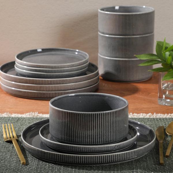 Gibson Home Gibson Elite Solana Coast 12 Piece Stoneware Reactive Glaze (Service For 4) Ceramic Plates And Bowls Modern Shape Embossed Dinnerware Set