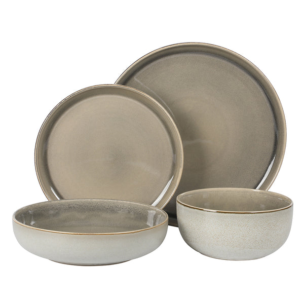 Gibson Home Gibson Elite Sunveil 16 Piece (Service For 4) Plates And Bowls Reactive Glaze Round Dishes Stoneware Ceramic Dinnerware Set