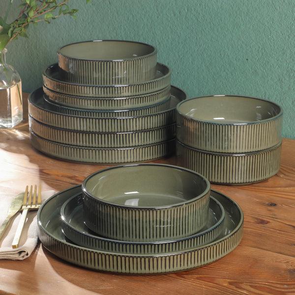 Gibson Home Gibson Elite Townscape 12 Piece (Service For 4) Plates And Bowls Reactive Glaze Embossed Round Dishes Terracotta Dinnerware Set