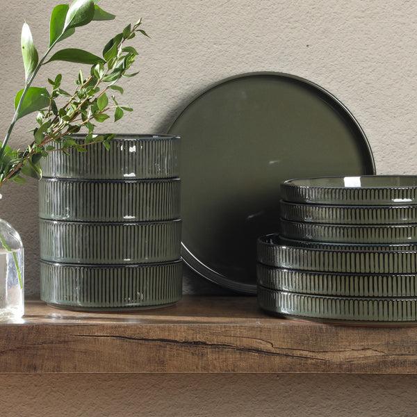 Gibson Home Gibson Elite Townscape 12 Piece (Service For 4) Plates And Bowls Reactive Glaze Embossed Round Dishes Terracotta Dinnerware Set