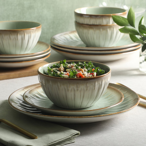 Gibson Home Gibson Elite Trescott Way 12 Piece Reactive Glaze Plates And Bowls Stoneware Dinnerware Set