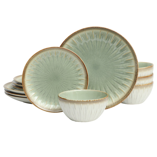 gibson home Gibson Elite Trescott Way 12 Piece Reactive Glaze Plates and Bowls Stoneware Dinnerware Set