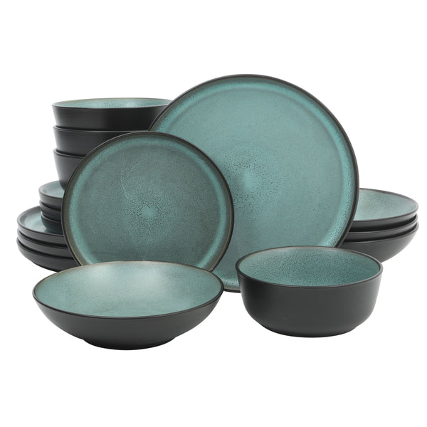 gibson home Gibson Elite Tribeca Loft 16-Piece Dinnerware Set – Matte Reactive Glaze Stoneware Double Bowl Round Plates and Bowls – Modern Rustic Tableware for 4 Dishwasher & Microwave Safe