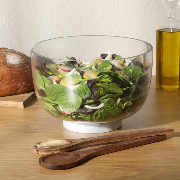 Gibson Home Gibson Elite Wildgreens Large Glass Salad Bowl Set With Acacia Serving Utensils