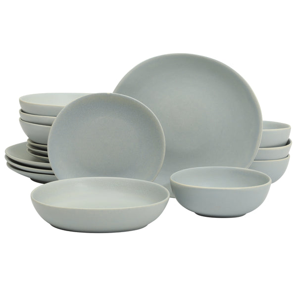 gibson home Gibson Elite Zion Mist 16 Piece Stoneware Reactive Glaze (Service for 4) Ceramic Plates and Bowls Modern Organic Dinnerware Set