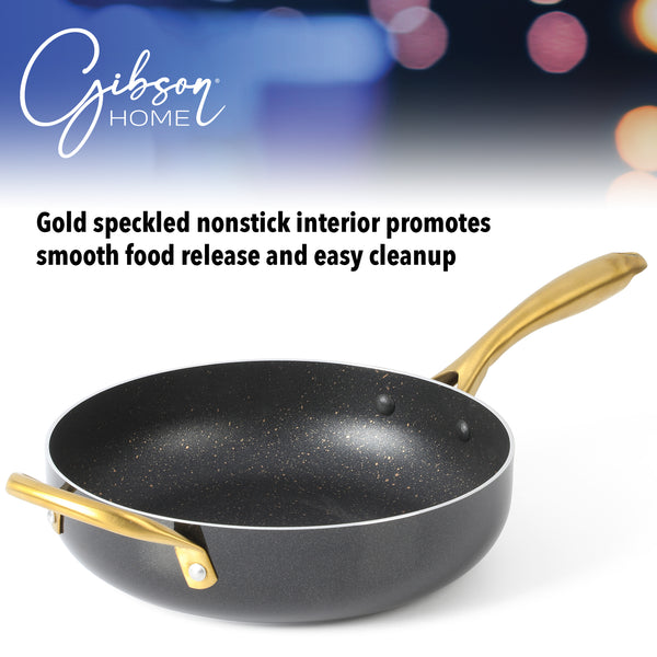 Gibson Home Gibson Home 12-Piece Heavy Gauge Nonstick Induction Aluminum Cookware Set W/ Felt Protector - Black W/ Gold Speckle Interior