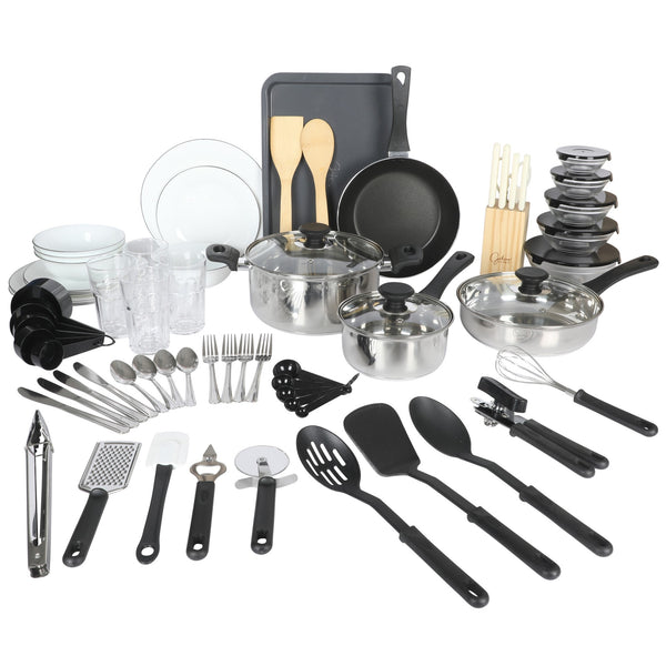 gibson home Gibson Home 74 Piece Kitchen in a Box Pots and Pans Cookware Plates and Bowls Dinnerware Cutlery Knife Block Flatware Utensils Kitchen Tools & Gadgets Kitchen Storage Glasses Set
