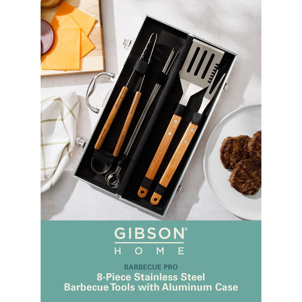 Gibson Home Gibson Home Barbeque Pro 8 Piece BBQ Tools W/ Acacia Wood Handles And Aluminum Storage Box