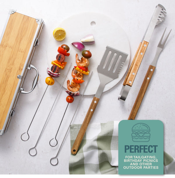 Gibson Home Gibson Home Barbeque Pro 8 Piece BBQ Tools W/ Acacia Wood Handles And Aluminum Storage Box